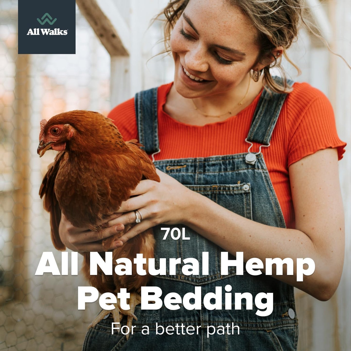 All Walks 70 Liter Hemp Bedding for Chicken Coops, Horses, Ponies, Llama, Emu, Ducks, and Turkeys - 100% Natural, Superior Odor Control, Biodegradable Pet Bedding, Dust-Free - Made in USA