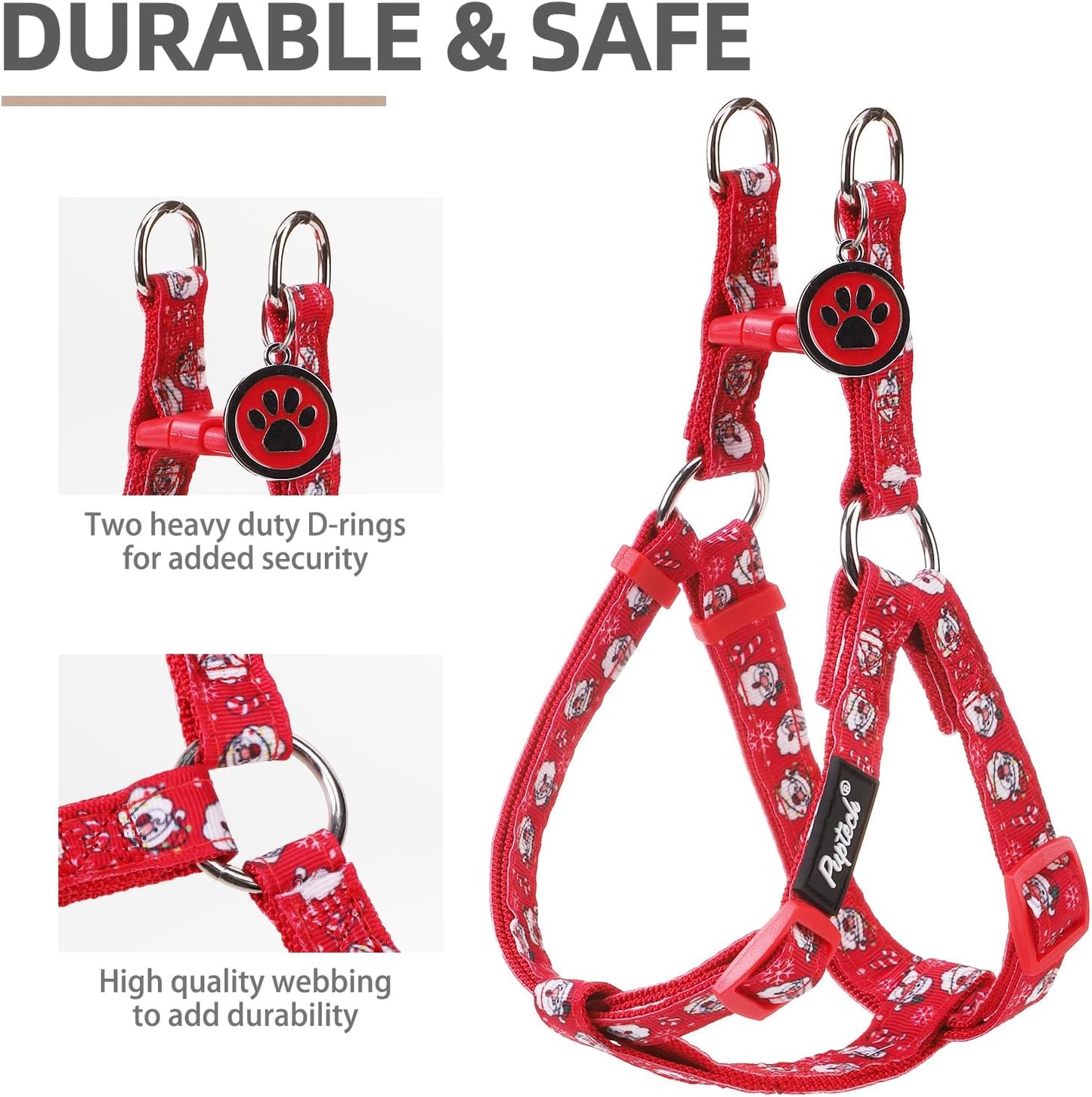 PUPTECK No Pull Dog Harness Soft Adjustable Basic Nylon Step in Puppy Vest Outdoor Walking with ID Tag, Christmas, M