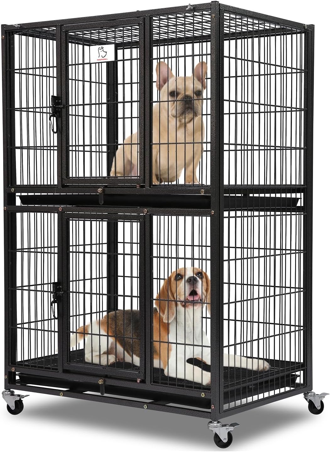 Homey Pet Four Packs 31 Inch Stackable Heavy Duty Dog Crate Cage Kennel with Four Lockable Wheels, Removable Tray, Escape Proof Wire Drop Dog Crates for Small Dogs (Two Tiers)