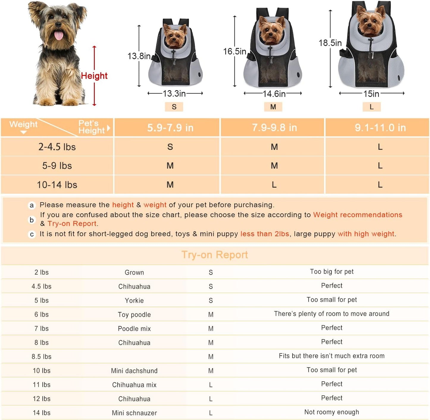 WOYYHO Pet Dog Carrier Backpack Small Dog Front Backpack Ventilated Mesh Dog Travel Back Pack with Safety Belt for Travel Hiking Cycling Outdoor Adventures (Size S: 2-4.5 lbs, Grey)