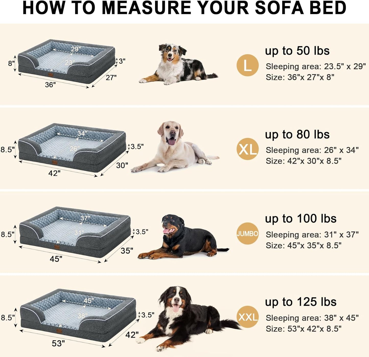 Orthopedic Dog Beds Waterproof, Memory Foam Large Sized Dogs Beds with Sides, Non-Slip Bottom and Egg-Crate Foam Big Dog Beds with Removable Washable Cover(Large,Dark Grey)