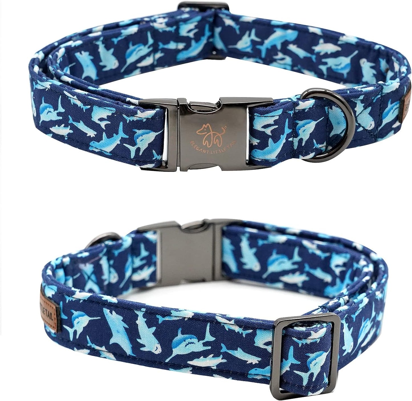 Elegant Little Tail Bowtie Dog Collar - Shark Print, Adjustable for X-Large Dogs