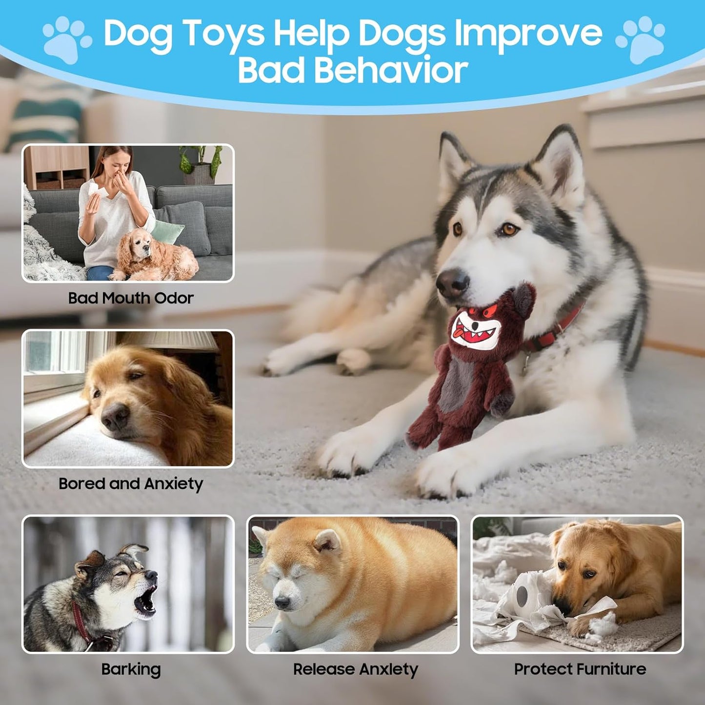 Bzonsmart Squeaky Dog Toys, 5 PCS Crinkle Dog Toy Plush, Dog Toys Value Pack for Small Medium and Large Dogs, Dog Chew Toys to Keep Them Busy