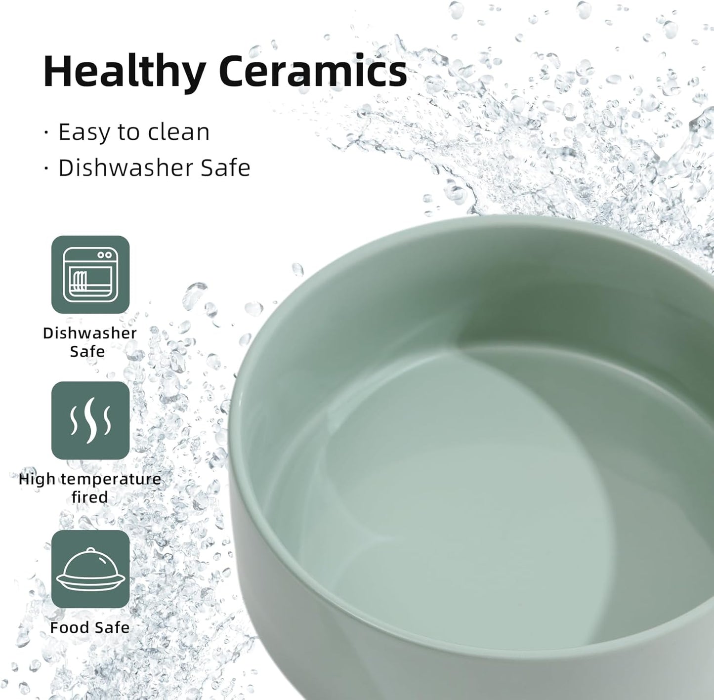 Ceramic Elevated Cat Food and Water Bowl, Kitty Bowl, Raised Cat Dish, Pet Feeder (5.1 in,1 x Light Green + Stand)