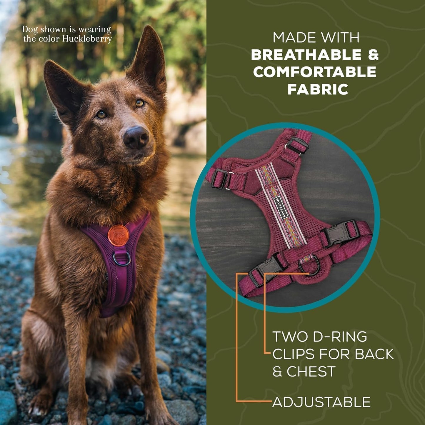 Wilderdog Lightweight Dog Harness with Reflective Straps - Small - Huckleberry