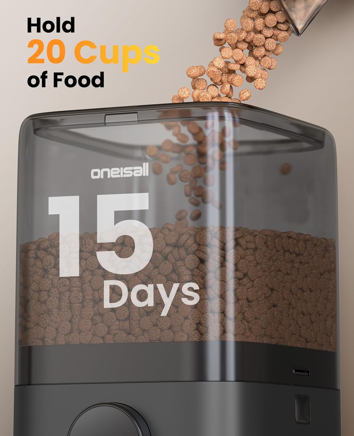 oneisall Wireless WiFi Automatic Cat Feeders 2 Cat, Rechargeable 100-Day Battery Operated Timed Cats Feeder, 20 Cups/5L Cats Food Dispenser Automatic for Large Kibble, Smart App Control.