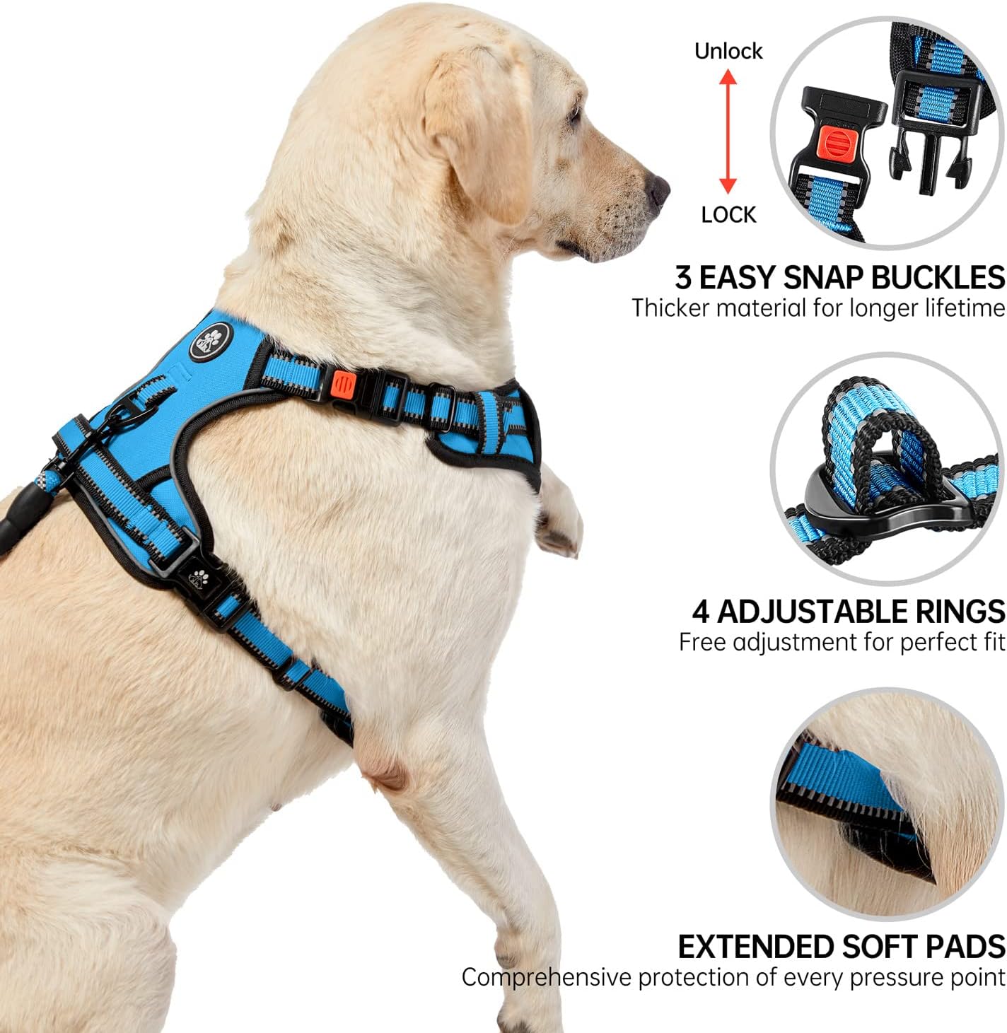 NESTROAD No Pull Dog Harness,Adjustable Oxford Dog Vest Harness with Leash,Reflective No-Choke Pet Harness with Easy Control Soft Handle for Large Dogs(X-Large,Blue)