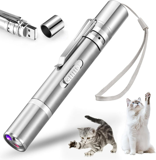 Cat Toy Pointer for Indoor, USB Rechargeable Toy, 3 Light Colors Cat Interactive Toys for Dogs, Cats, Pet Chase Toy for Fun Playing Training Exercise Indoors