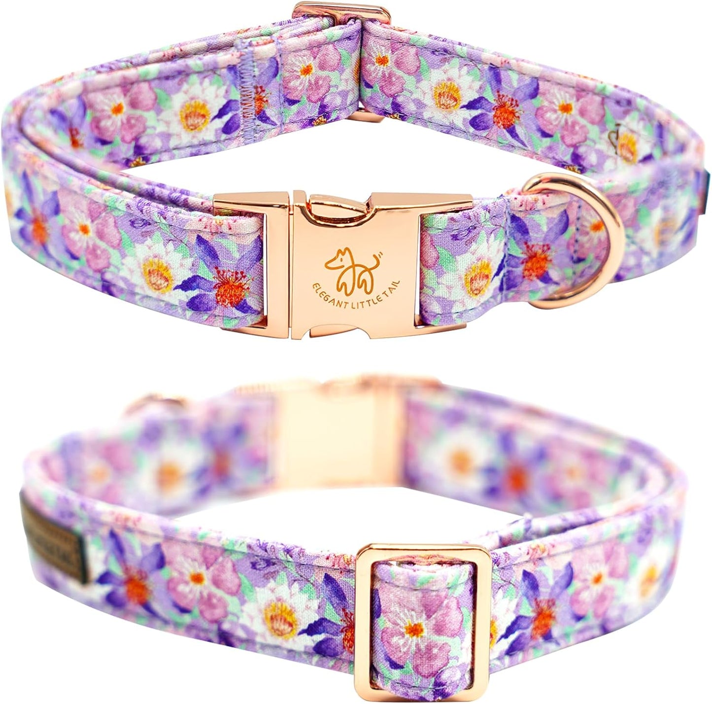 Elegant little tail Dog Collar, Rose Print Pet Collar Summer Dog Collar Durable Metal Buckle Dog Collars Cotton Pet Adjustable Dog Collars for Medium Dogs