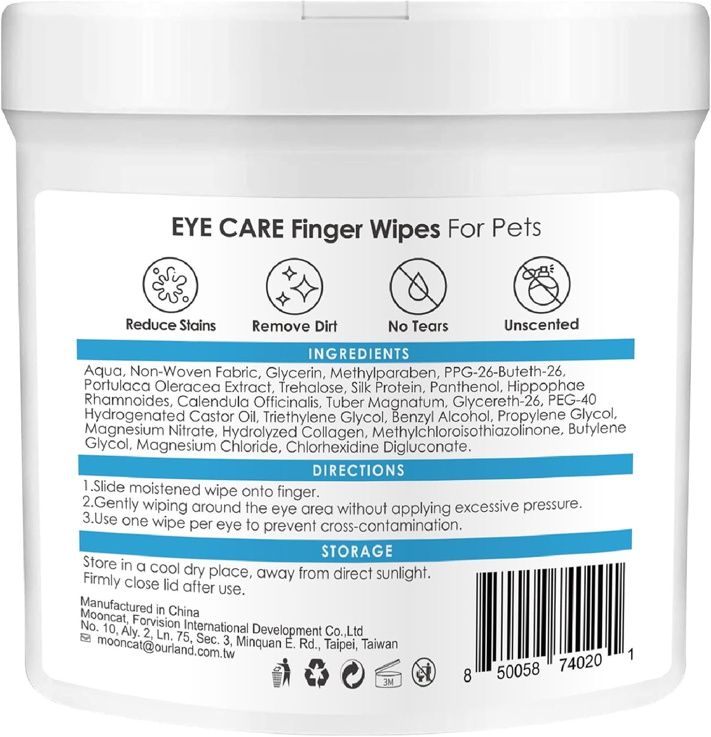 Mooncat Pet Eye Wipes for Dogs & Cats - Gentle Finger Cot Design for Easy Cleaning Tear Stains & Goop Cleaning - 40counts