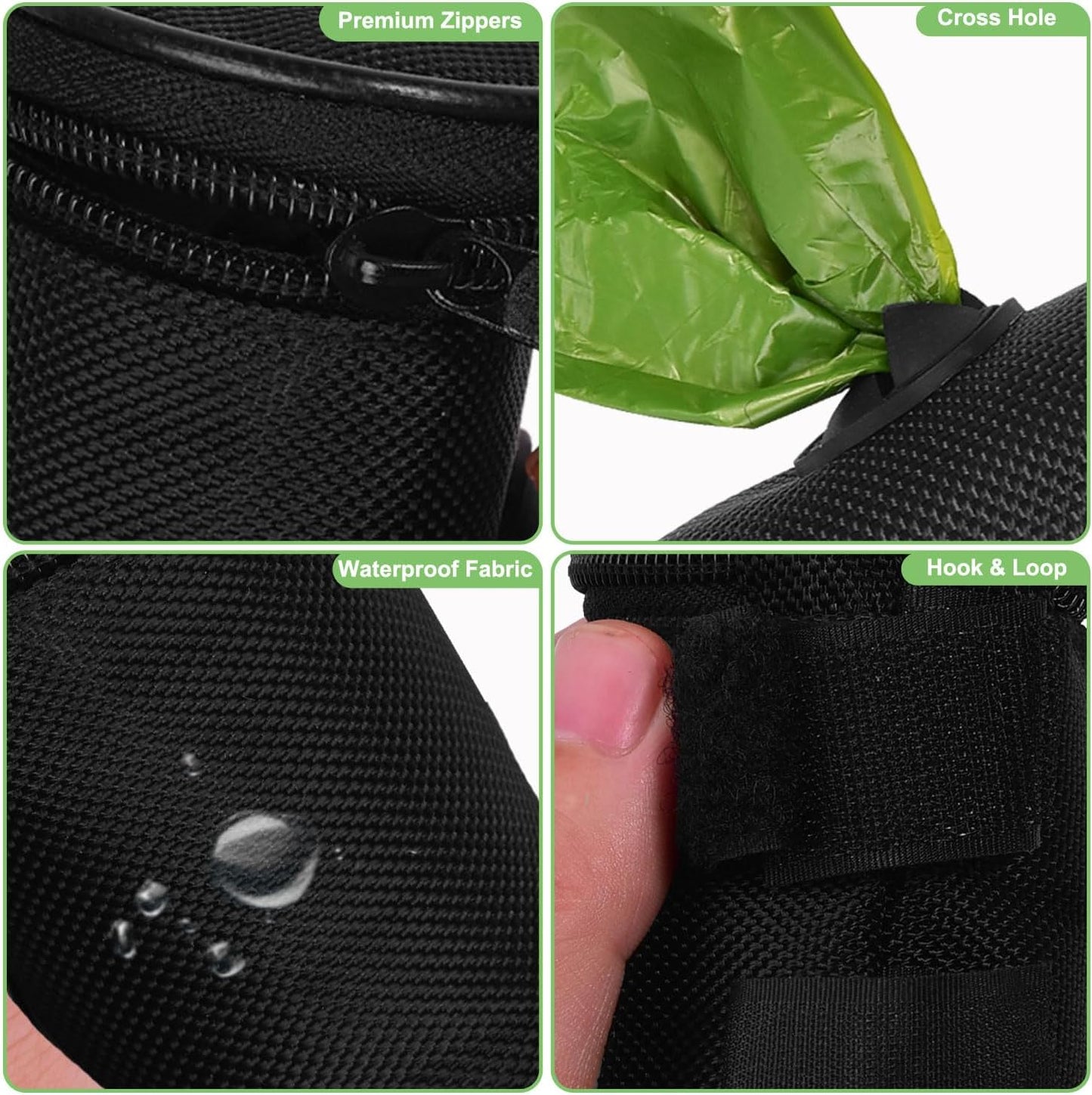 Dog Poop Bag Dispenser for Leash Attachment - Portable Set With Waste Bags & Hand-Free Carrier, Fits Any Leash, Round, Pink