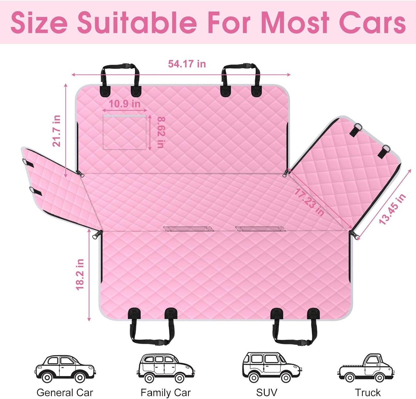 Waterproof Dog Car Seat Cover for Back Seat - Durable, Scratch Proof Pet Hammock with Nonslip Design & Storage Pockets, Fits Cars, SUVs, Trucks - S, Pink/Grey