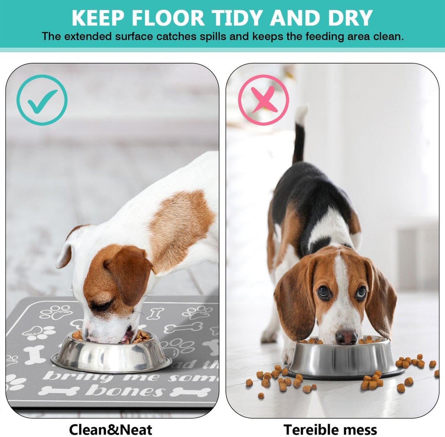 Pet Feeding Mat for Floors Waterproof Dog Mat for Food and Water Absorbent Quick Dry Non Slip mat for Cat Bowls