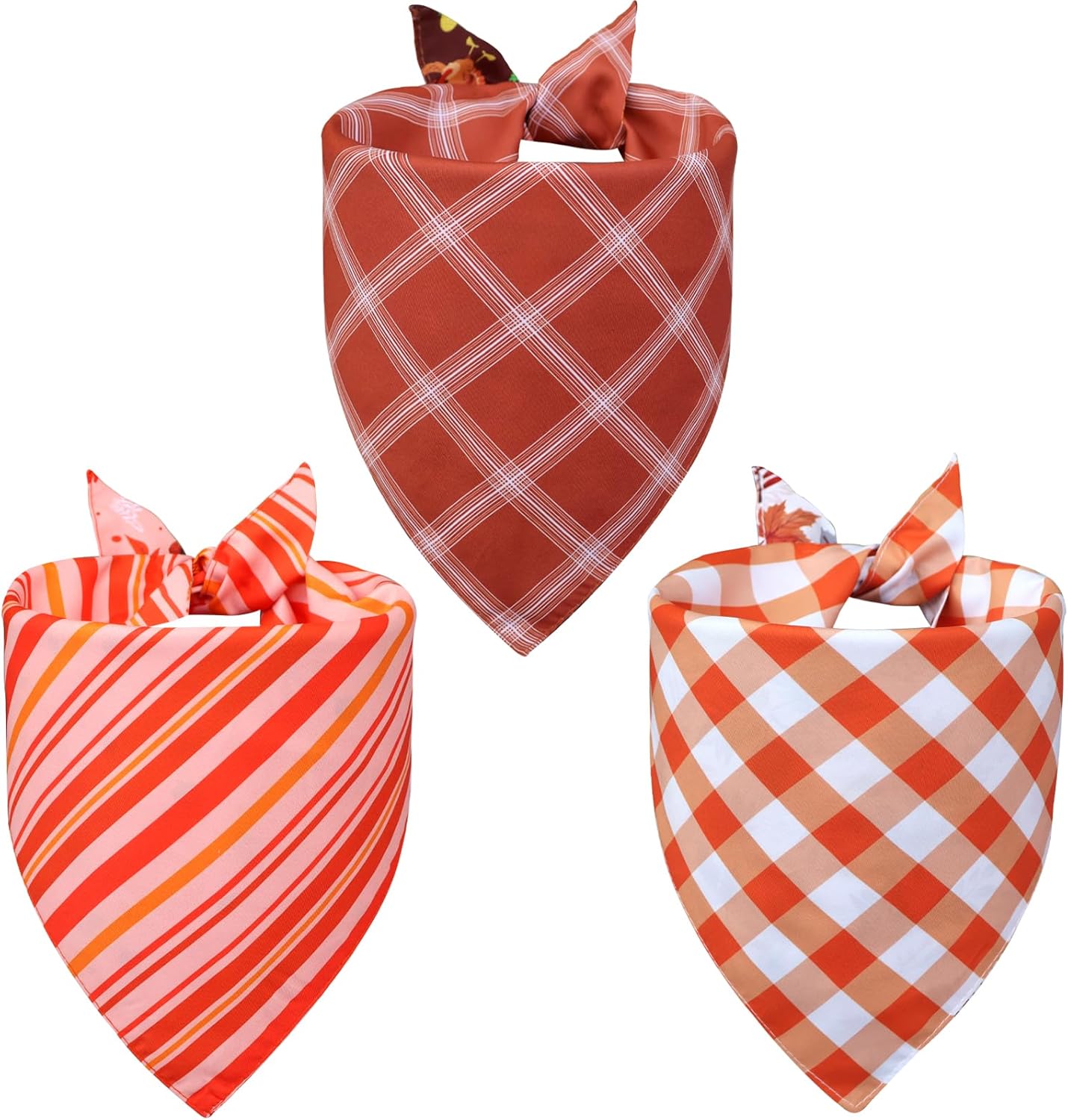 Thanksgiving Dog Bandanas XLarge 3PCS, 6 Pattern Fall Scarf for Boy and Girl, Pumpkin Leaves Rugby Triangle Reversible Bibs Breed for Puppy Pets