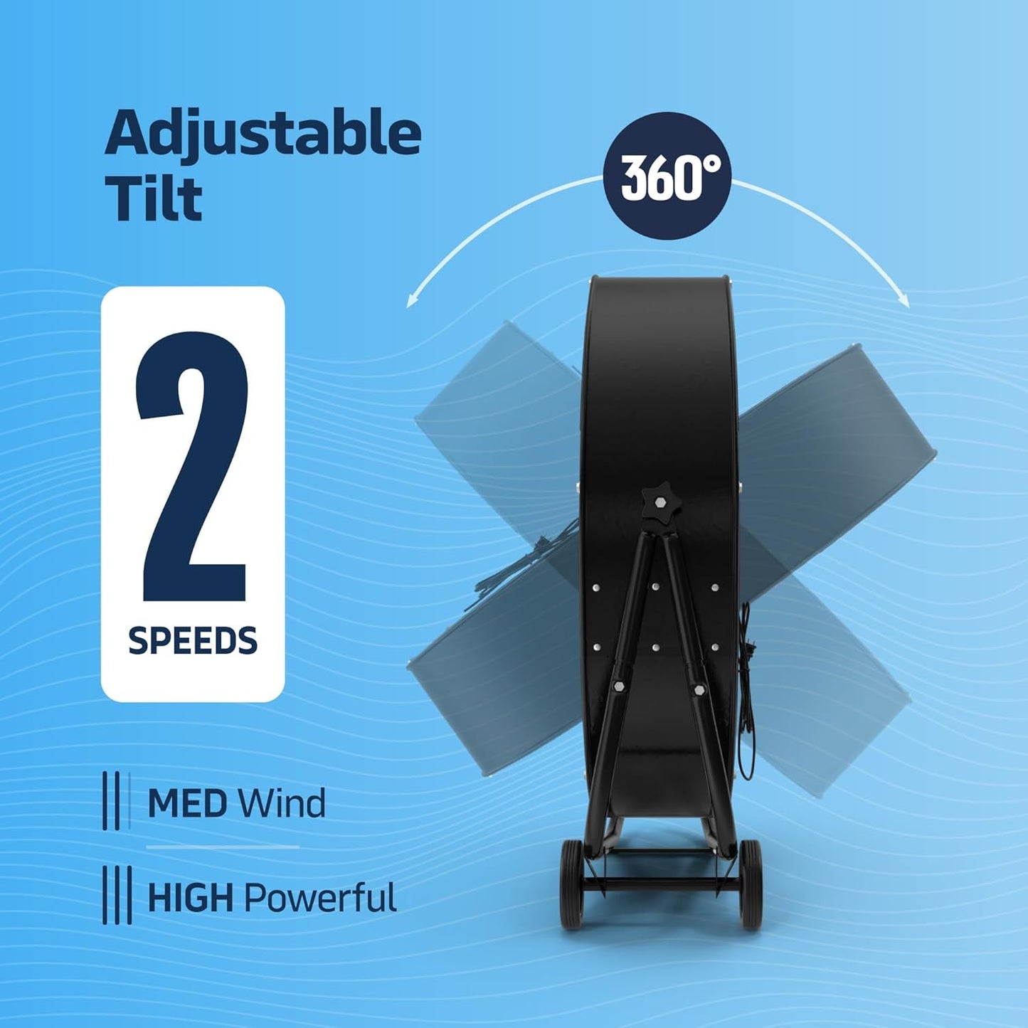 24 Inch High-Velocity Industrial Metal Drum Fan 8,800 CFM, 3-Speed Heavy Duty Floor Fan, 360-Degree Tilt for Commercial, Warehouse, Workshops, Garage, Factory, and Basement with Extreme Power