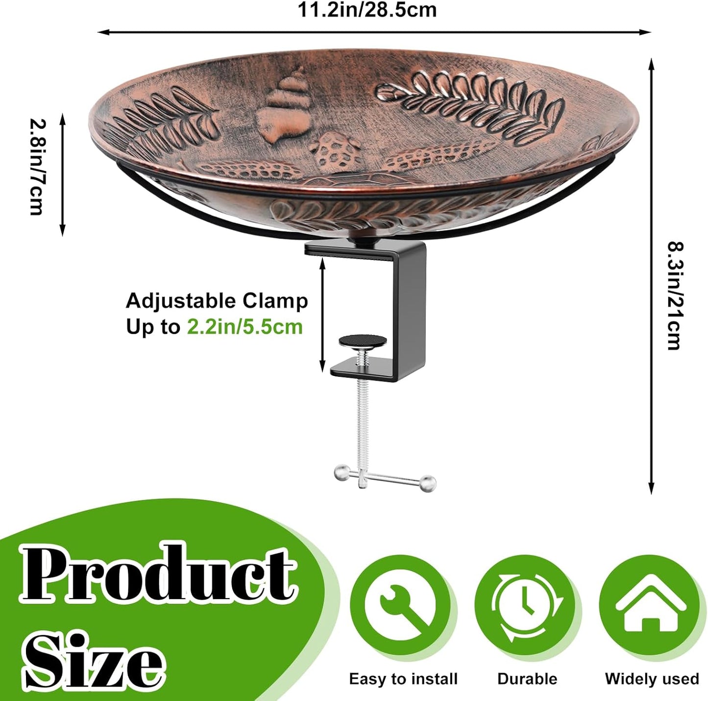 Deck Mounted Bird Bath for Outside, Detachable Birdbath Bowl with Sturdy Clamp, Outdoor Bird Baths Bowl for Attracting Birds Garden Yard Decor (Vintage Copper Turtle)