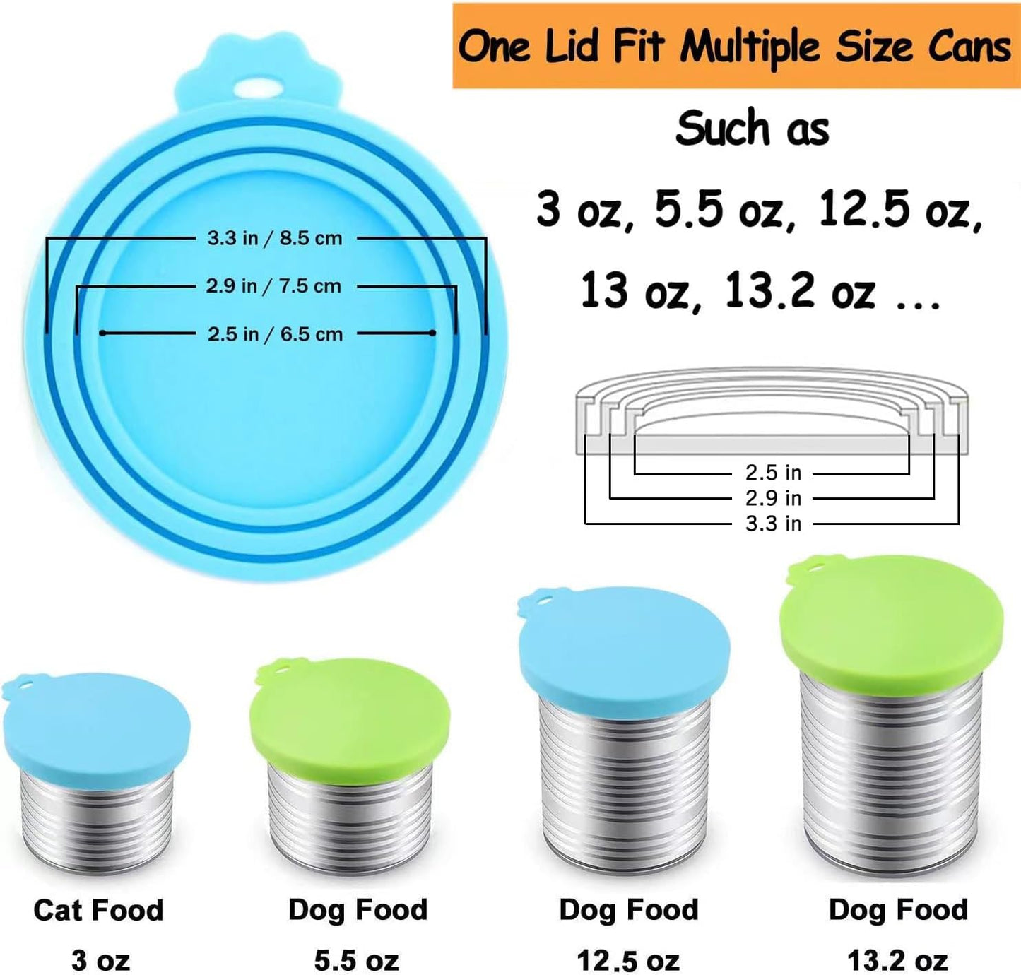 Comtim Pet Food Can Cover Silicone Can Lids for Dog and Cat Food(Universal Size,One fit 3 Standard Size Food Cans),Blue and Green