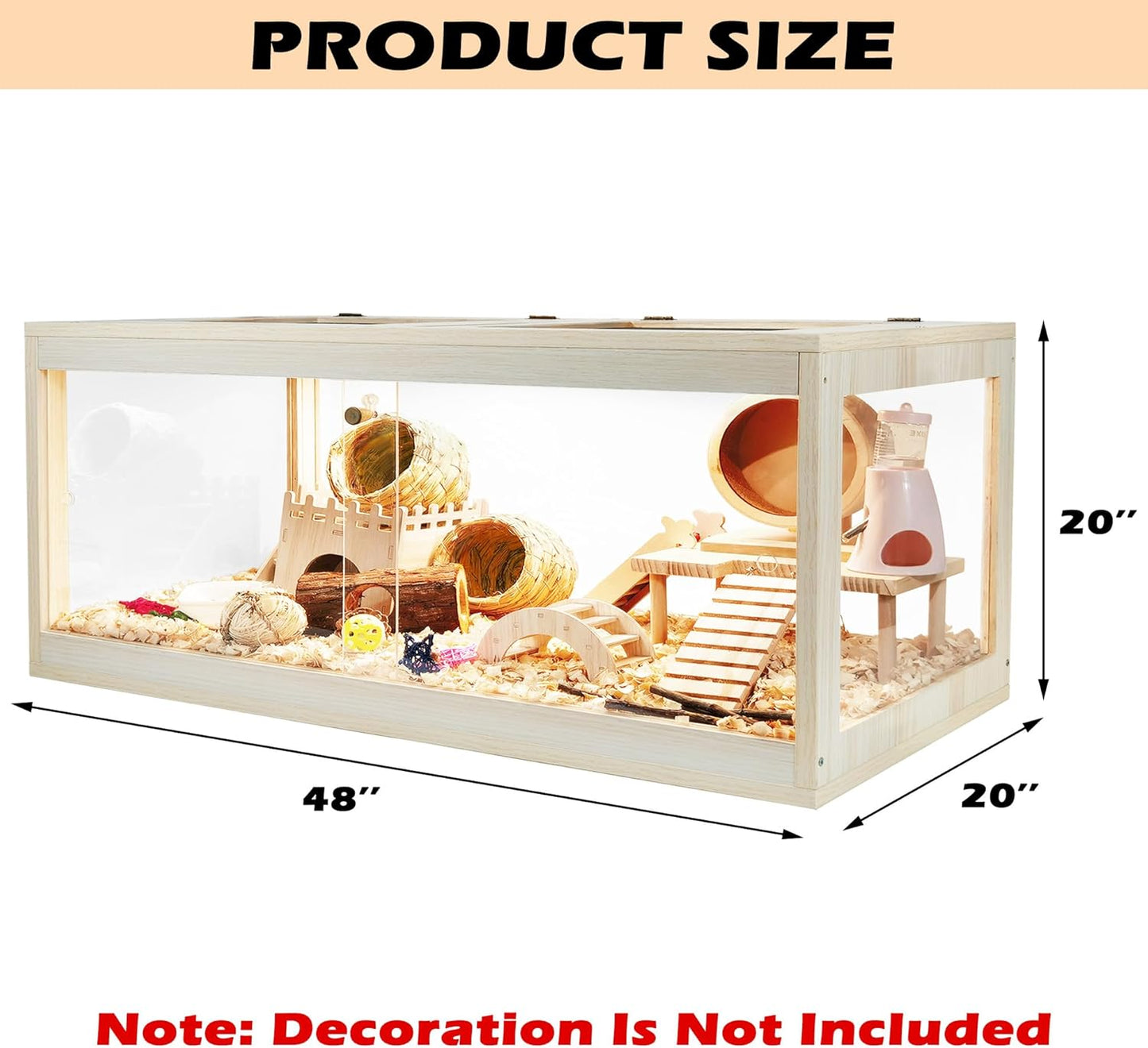 Prolee Hamster Habitat Chewproof, Mice and Rat Habitat with Transparent Sides, Hamster Cage with Openable Mesh Top, Solid Built with Lock Design (48" L x 20" W x 20" H)