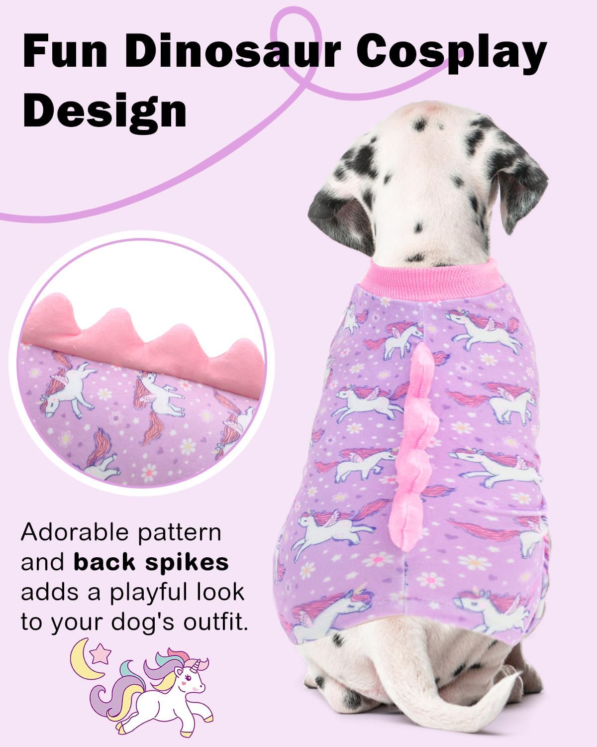 CuteBone Dinosaur Costume Dog Pajamas, Stretchy Spandex Crystal Velvet Sleepwear Coat for Small Dogs, Soft & Warm Pet Outfit Clothes for Cold Weather, Cozy Pullover Design COSP11M