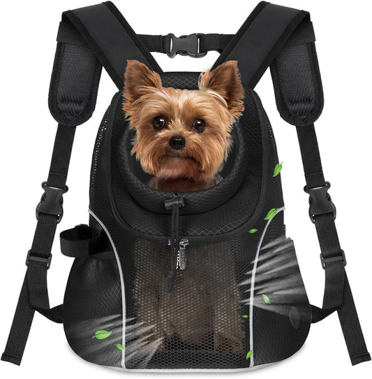 WOYYHO Pet Dog Carrier Backpack Small Dog Front Backpack Ventilated Mesh Dog Travel Back Pack with Safety Belt for Travel Hiking Cycling Outdoor Use (S (2-4.5 lbs), Black)