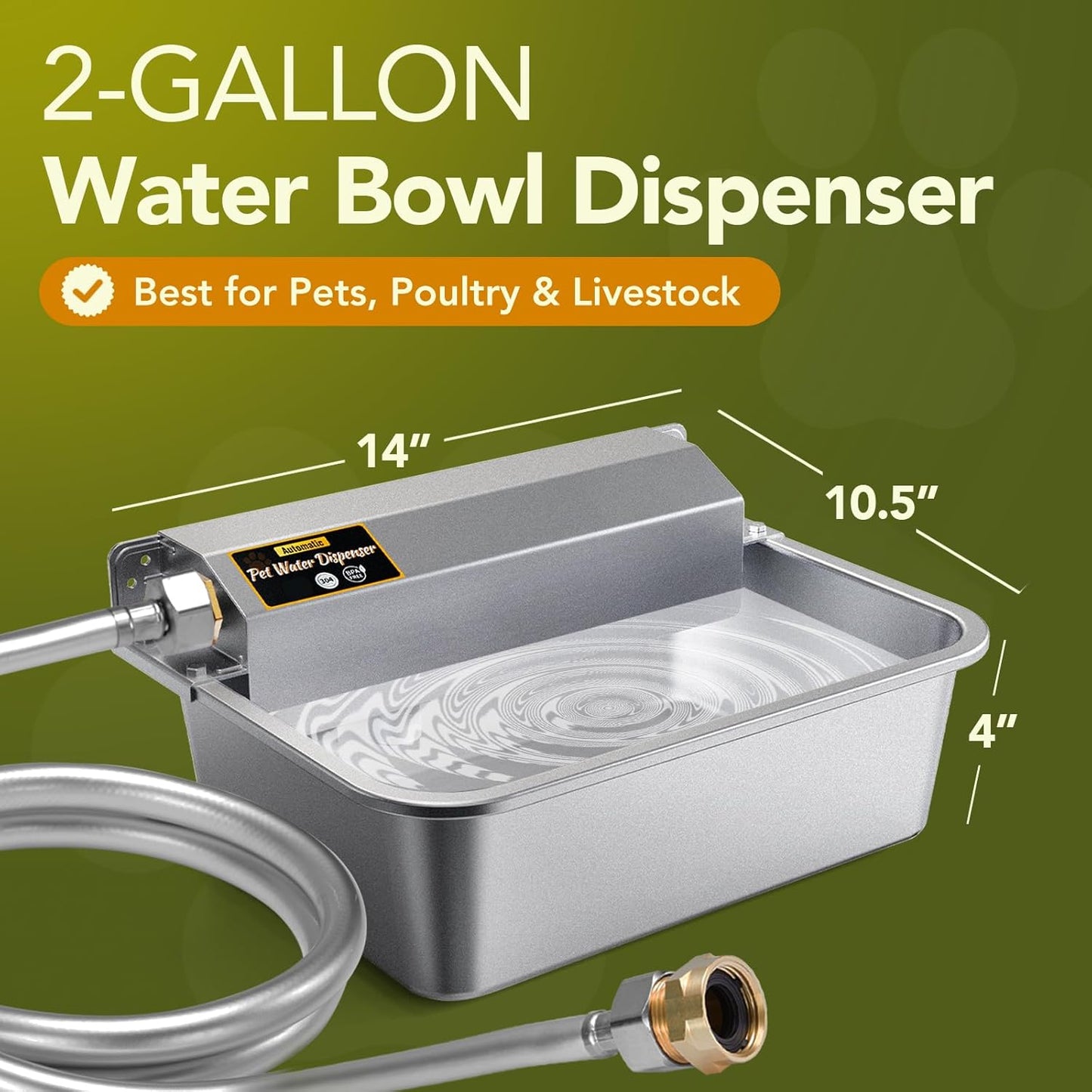 Automatic Water Dispenser for Dogs 2 Gallons, 304 Stainless Steel Dog Water Bowl Dispenser for Farm Chicken Pets Indoor&Outdoor Dog Waterer Feeder Fit 3/4'' GHT Faucet Auto Filling Wide Drinking Area