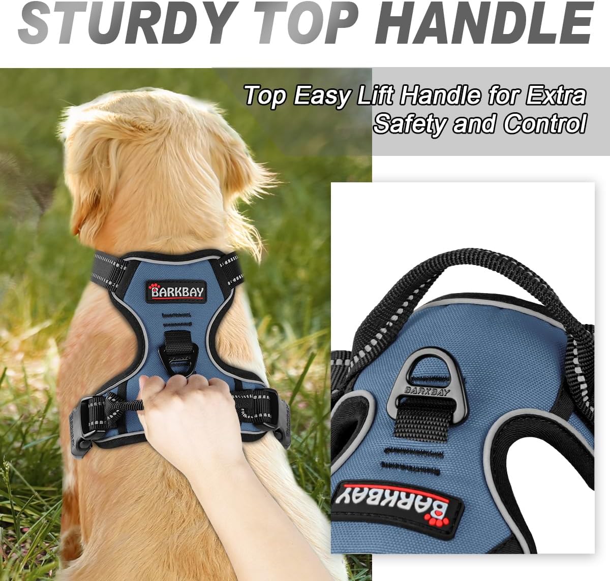 BARKBAY No Pull Dog Harness Front Clip Heavy Duty Reflective Easy Control Handle for Large Dog Walking(Navy,M)