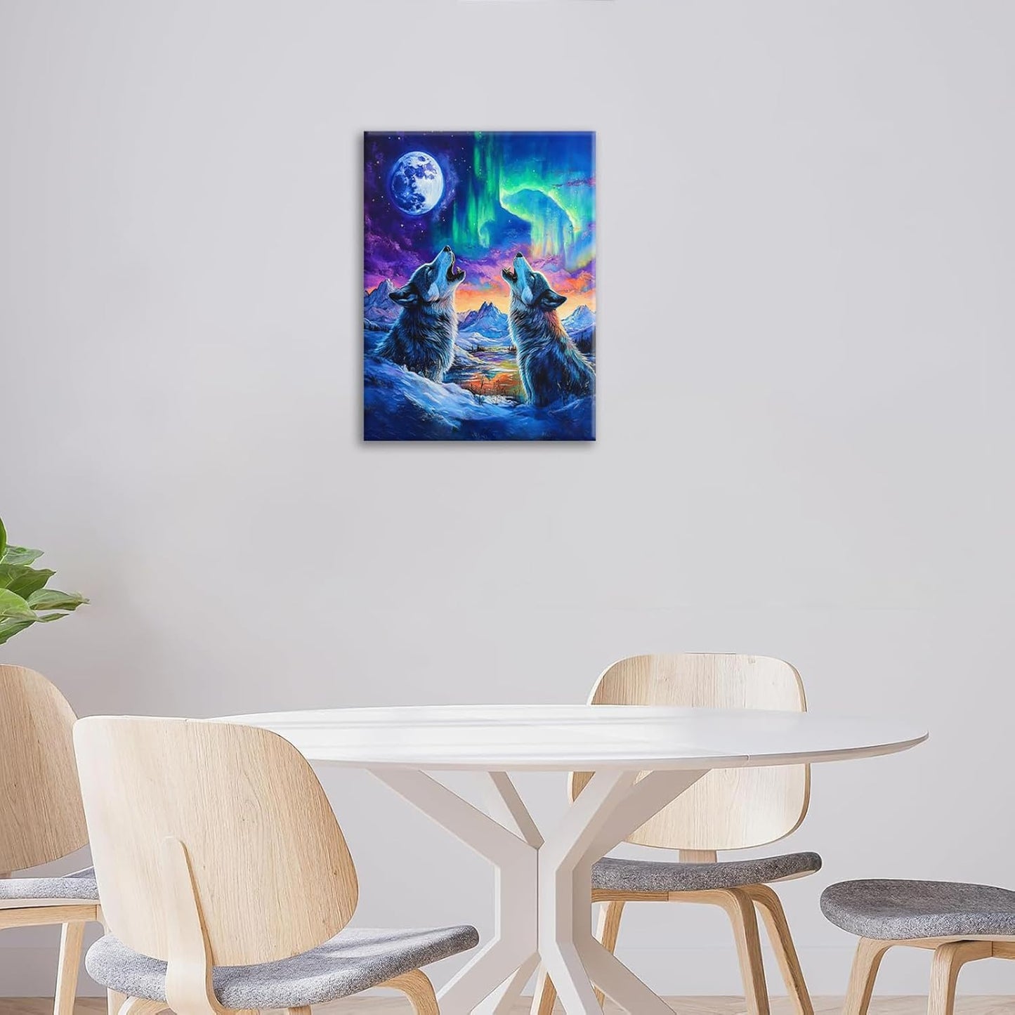 Wolf Wall Art Wolves Canvas Wall Decor Prints Framed Painting Aurora Pictures Gifts Artwork for Bathroom Bedroom Living Dining 16"x20"