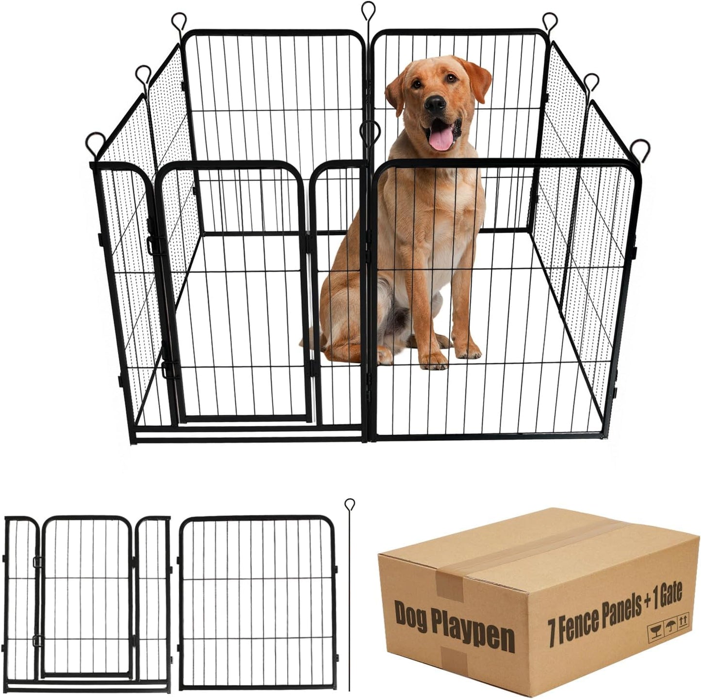 Dog Playpen,24 32 40 48 in(H) Pet Fence Outdoor for Rv Camping,Garden Fence Small Animal Barrie for Yard,11Ft(L)-56Ft(L) Black Metal Temporary Fencing