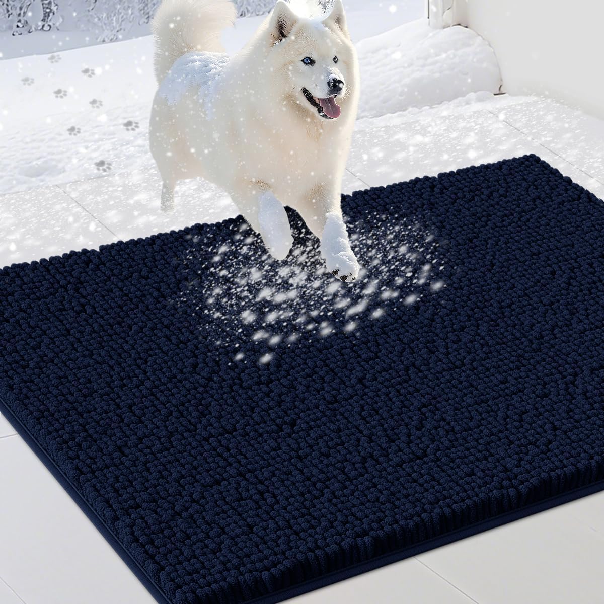 IM HOME Dog Door Mats for Muddy Paws, Chenille Absorbent Door Mats, Non Slip Heavy Mud Mat for Dogs, Soft Indoor Door Mat for Entryway, Mud Paws, Inside Floor,30" X 20", Navy Blue