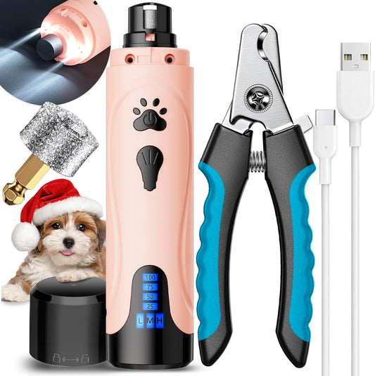 YABIFE Dog Nail Grinder, Dog Nail Trimmers and Clippers Kit, Super Quiet, Rechargeable, for Small Large Dogs Cats Toenail Claw Grooming,3 Speeds