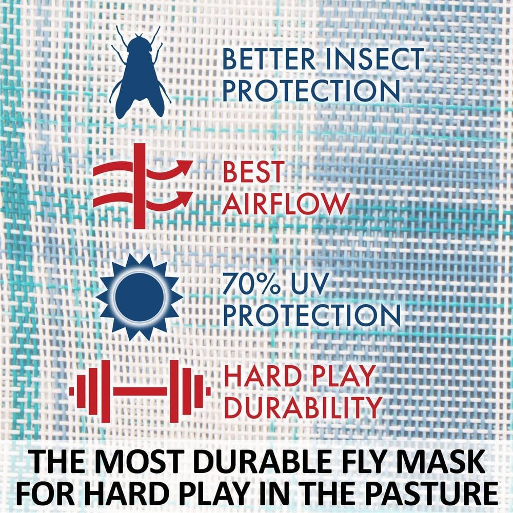 Schneiders Dura-Mesh Plaid Fly Horse Mask with Ears | Ultra-Durable 1000D Mesh | 70% UV Protection | Breathable Open Weave | Color Blue Plaid | Size Cob