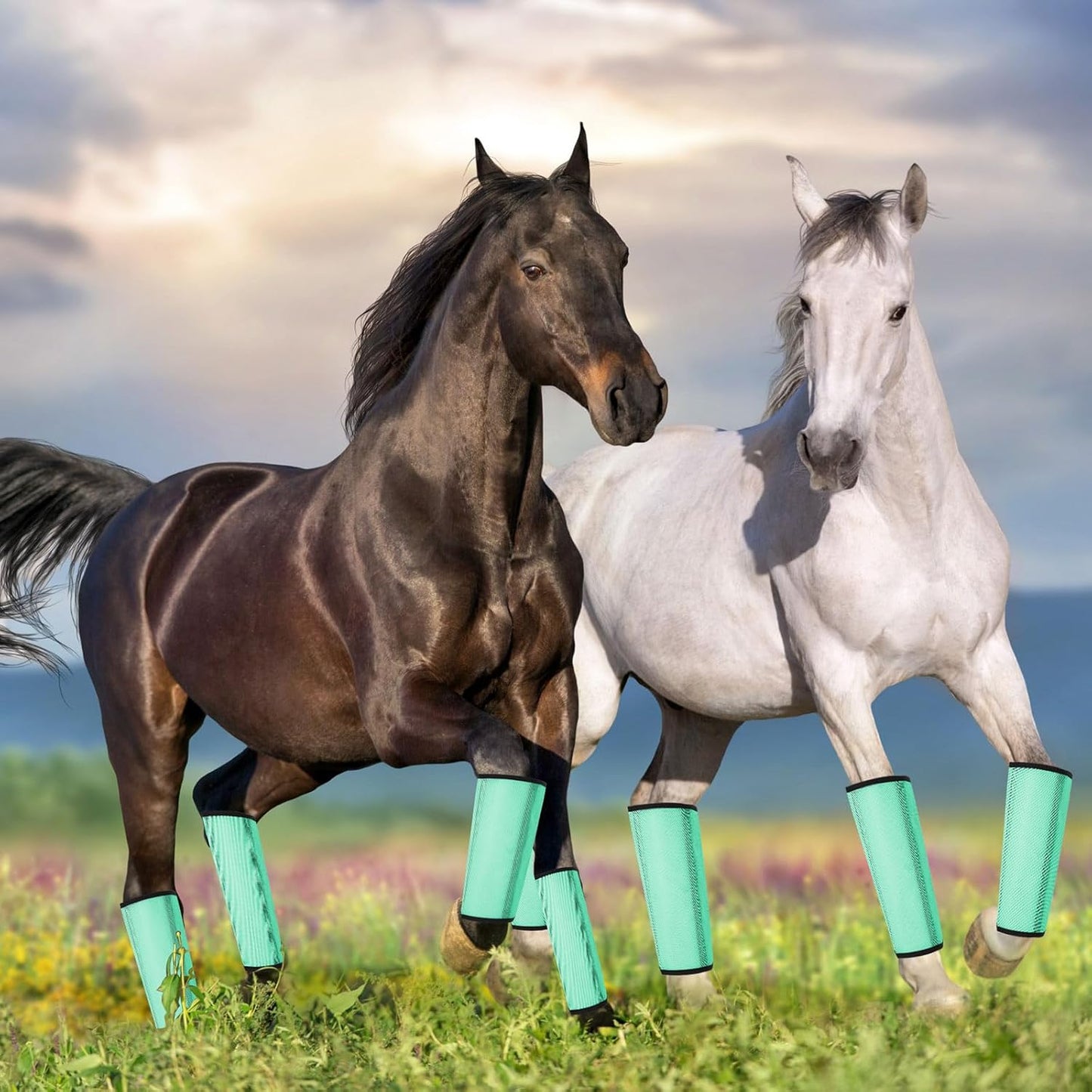 Jexine 12 Fly Boots for Horse Set of 12 Loose Breathable Mesh Horse Fly Sheets Protective Horse Leg Wraps Leggings for Preventing Flies and Mosquitoes Bites(Green)