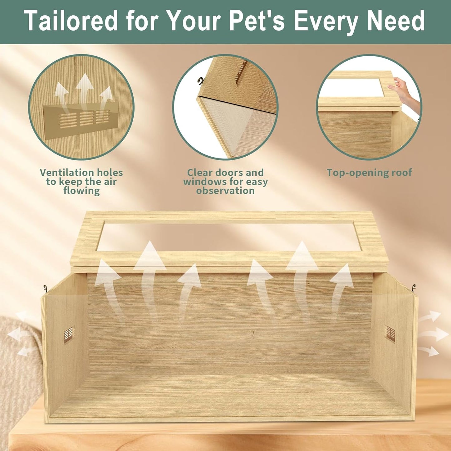 Large Hamster Cage 40", Top Opening Lockable Roof, Gerbil Cage with Ventilation Window, Dwarf Hamster Cages and Habitats, Chewproof Syrian Hamster Habitat Enclosure, (Wooden, 40" L x 16" W x 16" H)