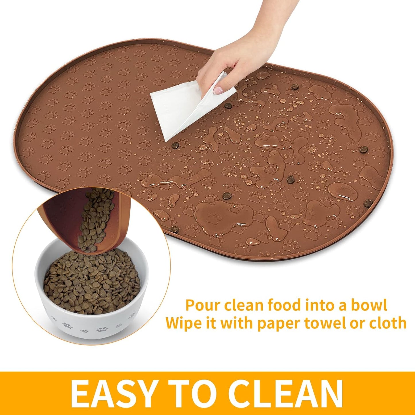 KPWACD Pet Placemat for Dog and Cat, Anti-Slip Waterproof Dogs Feeding Bowl Mat Prevent Food and Water Overflow, Silicone Puppy Dish Mats Suitable for Small Medium Big Pets, Brown, 19" * 12"