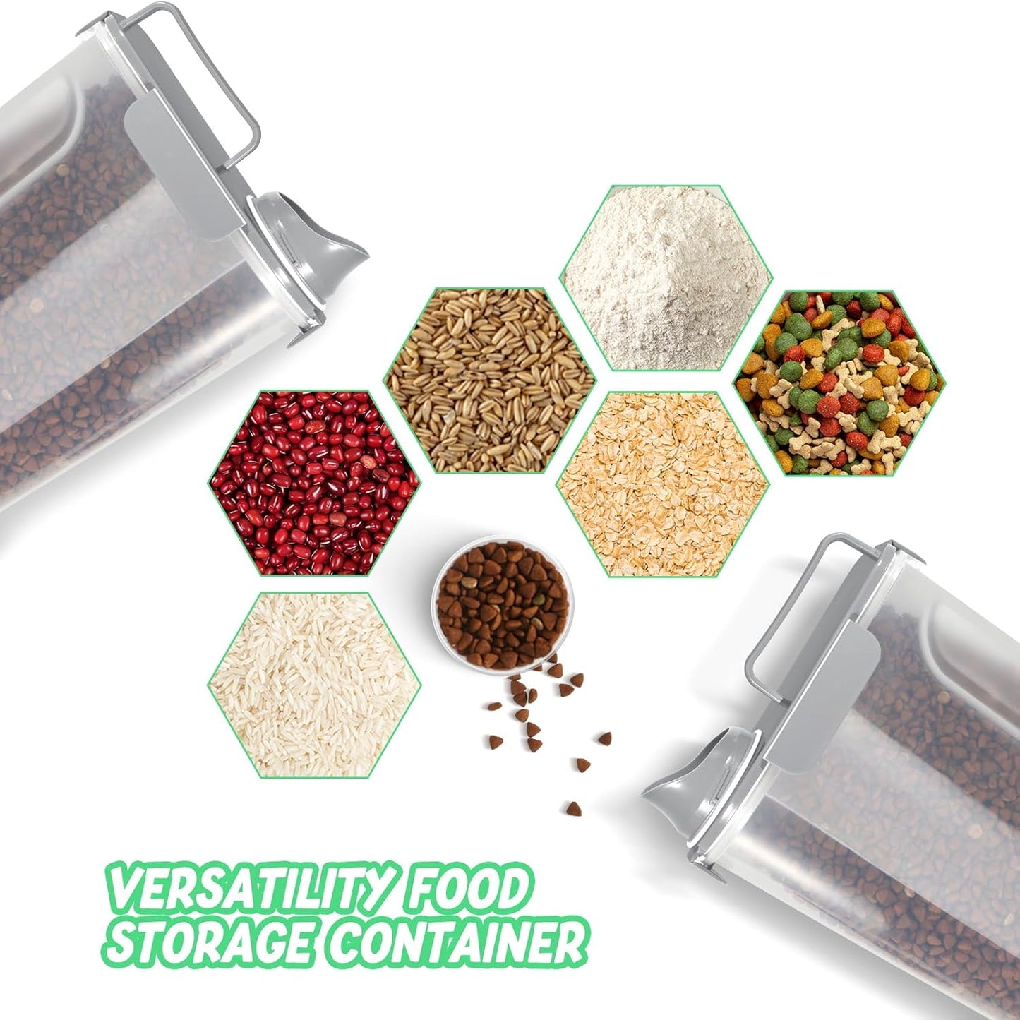 5-7Lbs Dog Cat Food Storage Container with Upgraded Large Nozzle BPA-free, 4 Snap Seals Plastic Pet Food Storage Containers with Handles (2, Light Gray, 5L)