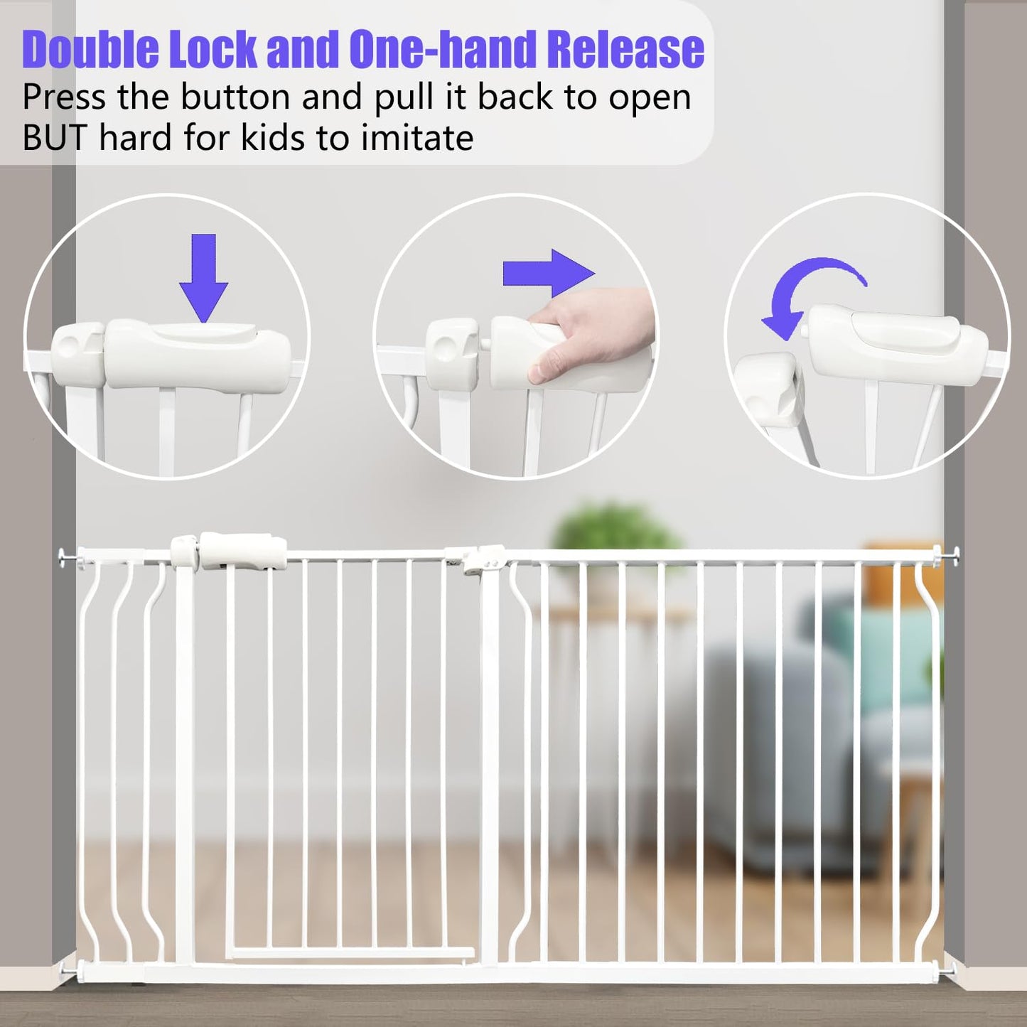 Extra Wide 76.4-81 Inch Large Baby Gates for Stairs, Doorways - No Drilling, Pressure Mounted Pet Gates for Kids & Dogs