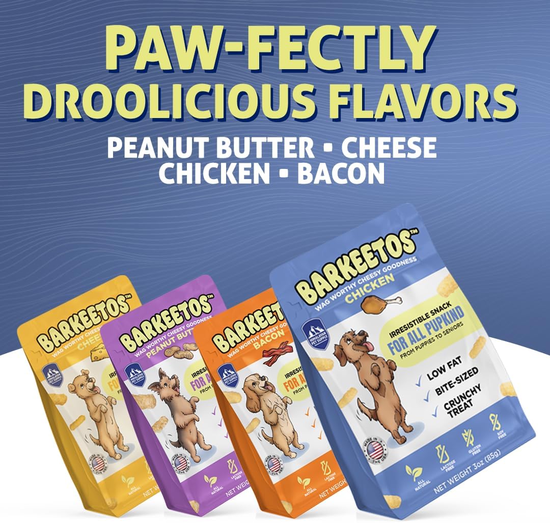 Barkeetos Dog Treats, Crunchy and Cheesy Pet Snacks Made with Real Himalayan Cheese & Chicken, Gluten Free, Grain Free, Lactose Free, Natural Dog Food for All Breeds and Sizes - 3 Pack