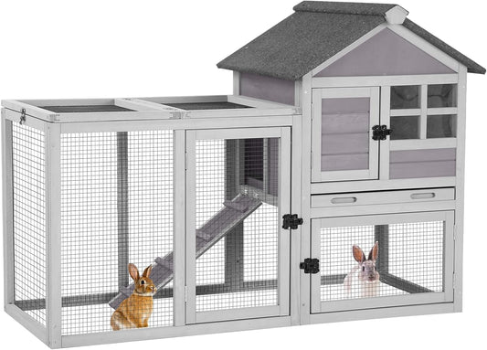 Aivituvin Rabbit Hutch Indoor Bunny Cage Outdoor with Run Chicken Coop Guinea Pig House with Waterproof Asphalt Roof,No Leakage Pull Out Tray