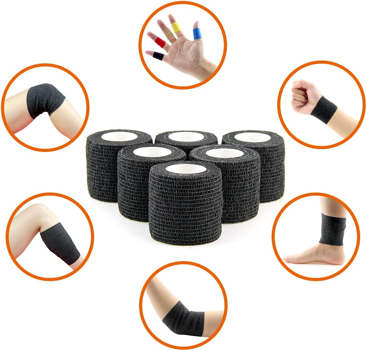 AUPCON Vet Wrap Cohesive Bandages Bulk Self Adhesive Bandage Wrap Self Adherent Wrap Non-Woven for Dogs Pet Animals & Ankle Sprains & Swelling 2 Inch x 5 Yards (2 Inch Black)