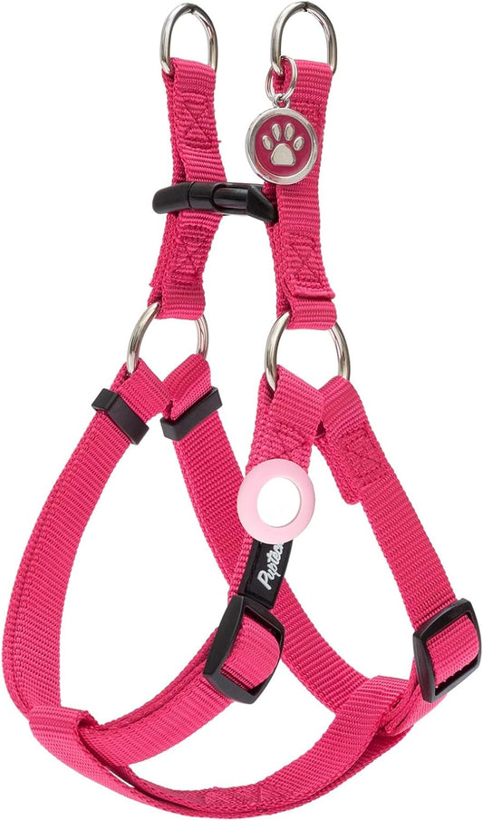 PUPTECK No Pull Dog Harness Soft Adjustable Basic Nylon Step in Puppy Vest Outdoor Walking with ID Tag and A-ir Tag Case, Hot Pink, S