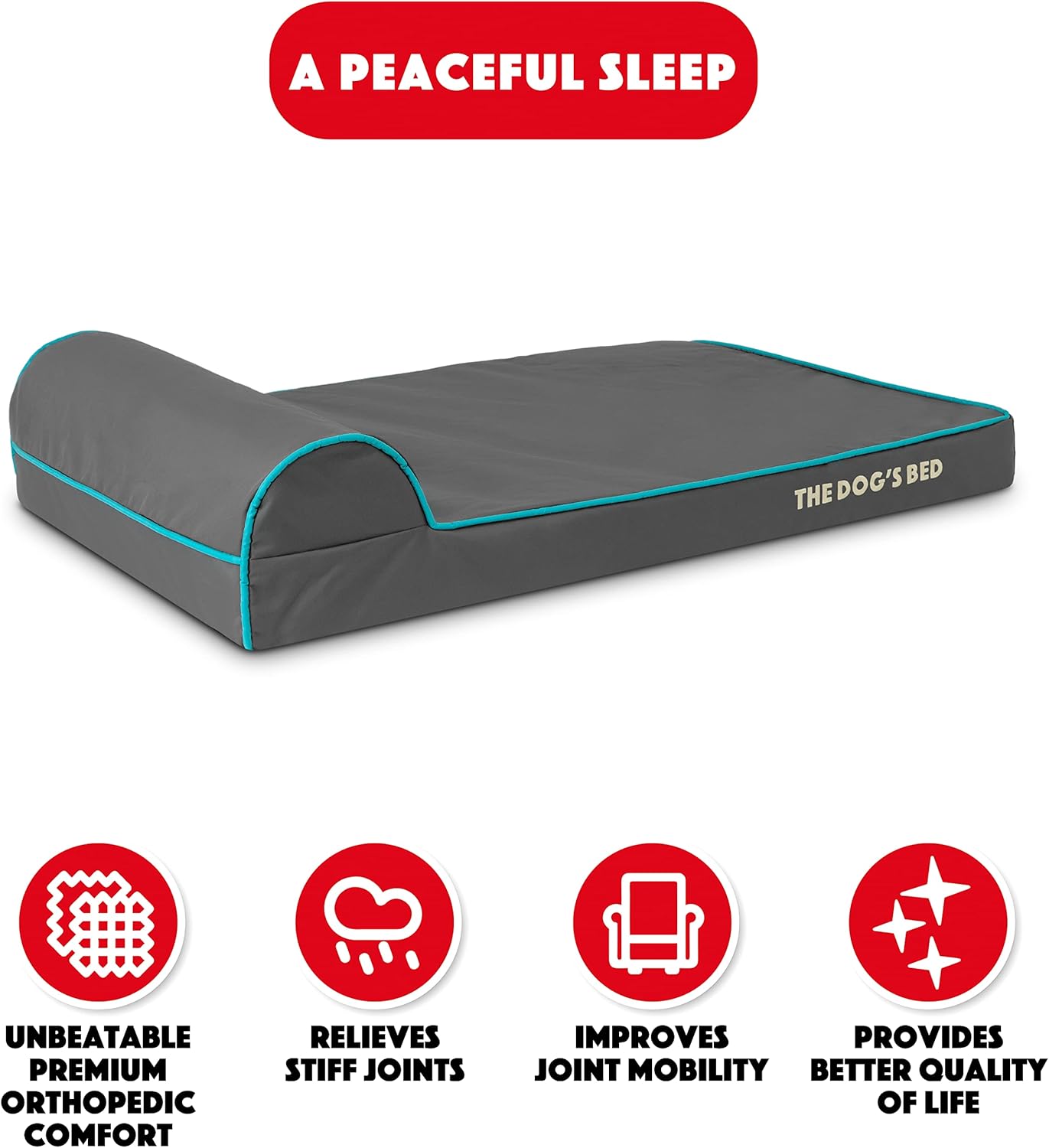 The Dog’s Bed Orthopedic Headrest Dog Bed Med Grey/Blue 34x22, Memory Foam, Pain Relief: Arthritis, Hip & Elbow Dysplasia, Post Surgery, Lameness, Veterinary Approved, Waterproof Washable Cover