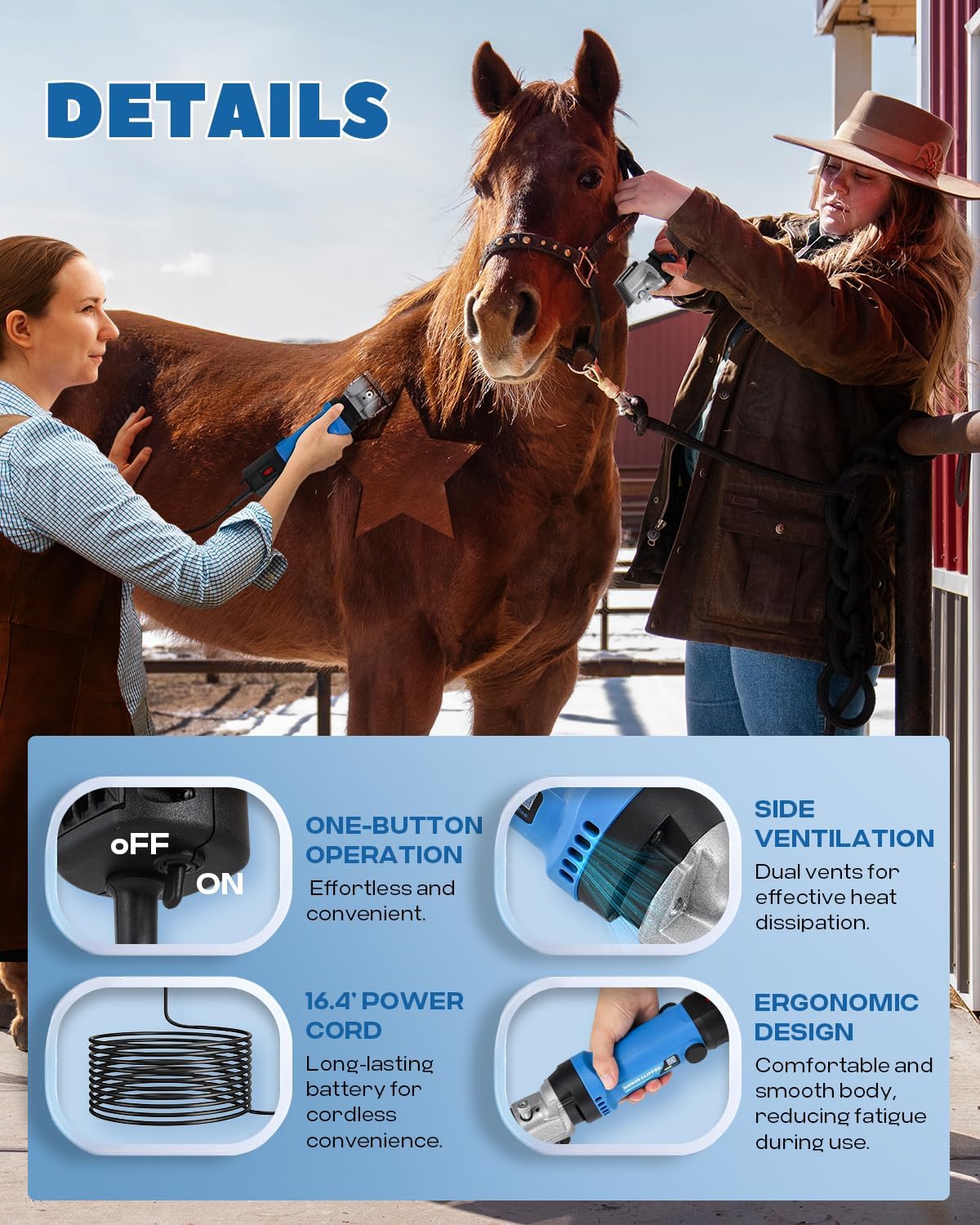 Horse Clippers 690W 28000RPM, Heavy Duty Horse Grooming Kit, Professional Livestock Clippers with 6 Speed Adjustable for Shaving Horse Pony Cattle Goat Large Dogs and Others