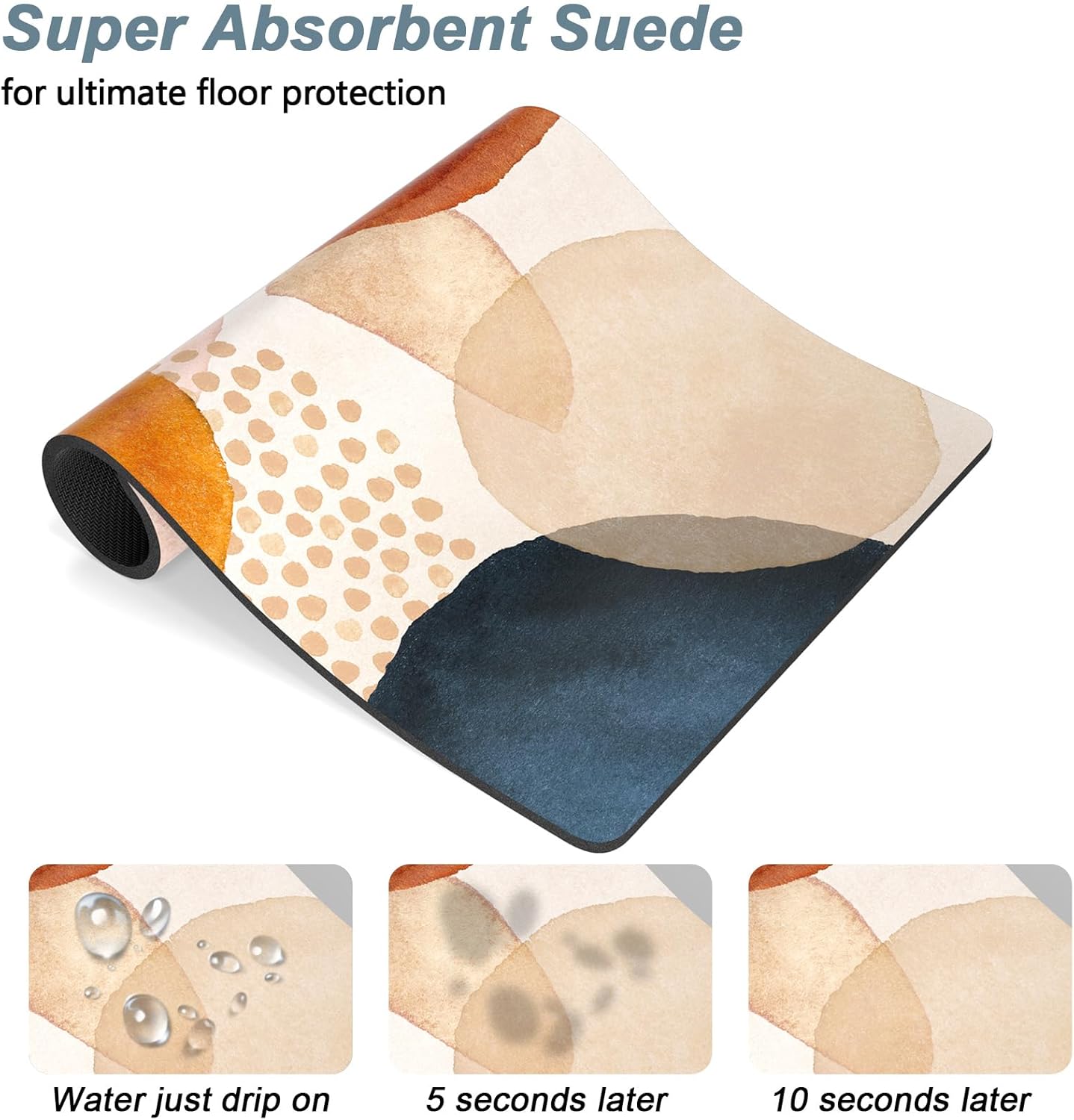 Rnivvi Dog Food Mat, 12" x 19" Absorbent Dog Cat Bowl Mat for Food and Water, Cute Anti-Slip Rubber Pet Feeding Rug Protect Floors, Puppy Placemat for Feeding & Watering Supplies, Abstract Stones