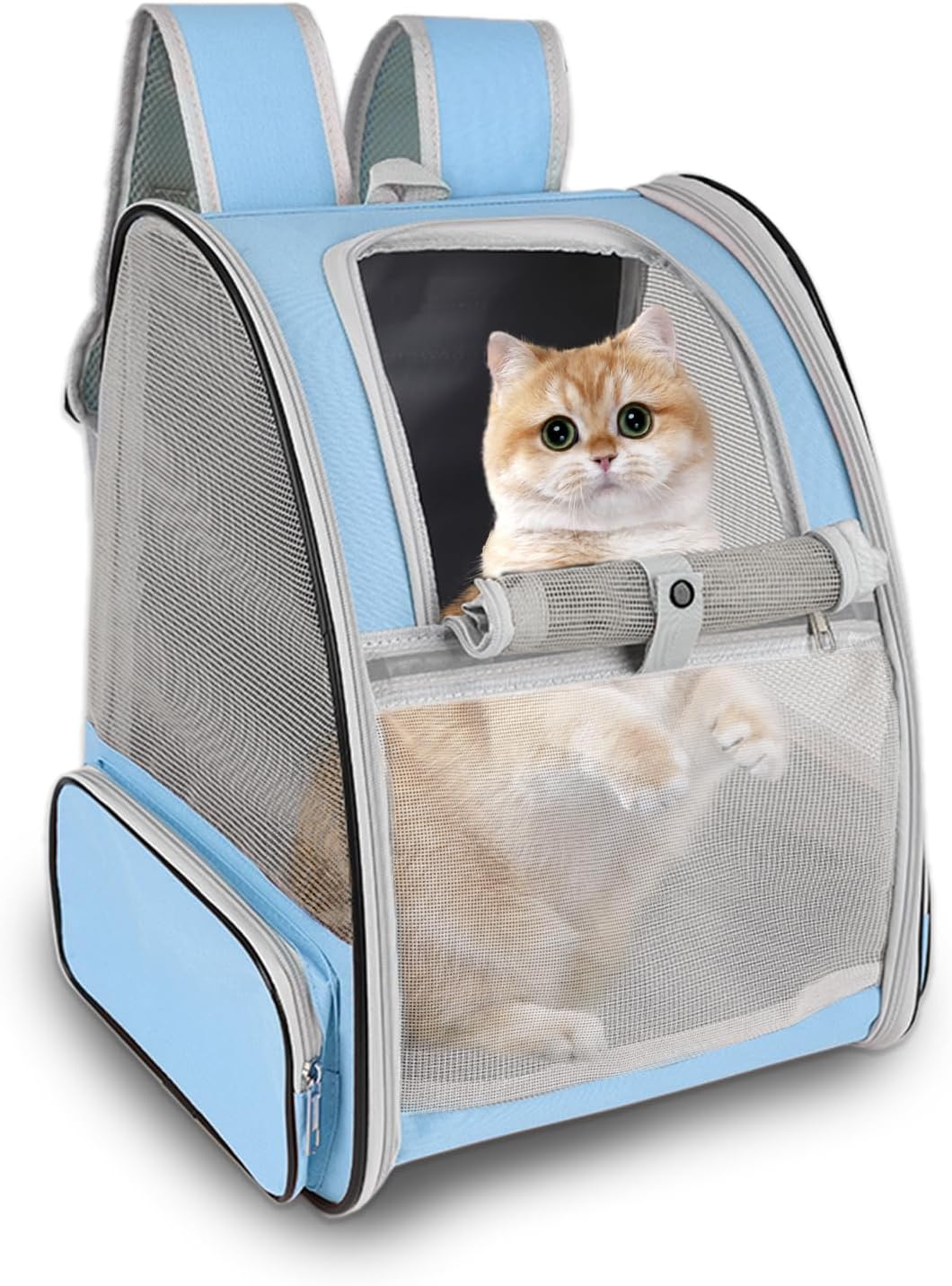 Cat Backpack Carrier,Pet Carrier Airline Approved for Small Dog Cat Puppy Kitten Bunny,Ventilated Mesh Design Animal Backpack for Hiking Camping Travel Bag (Blue)