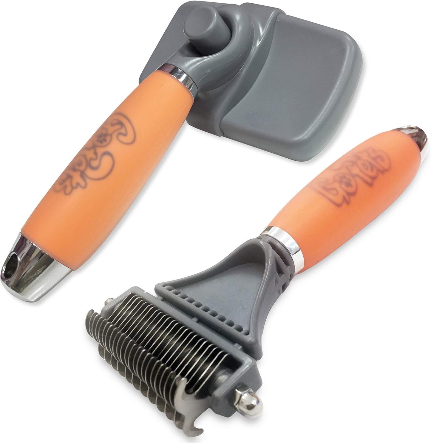 GoPets Pet Grooming Kit Bundle With 2 Sided Dematting Comb and Deshedding Rake + Professional Self-Cleaning Slicker Brush for Dogs and Cats