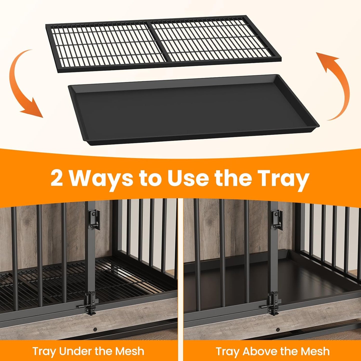 Dog Crate Furniture, Dog Crate End Table for Medium and Large Dogs,Wooden Cage Kennel Furniture Indoor, Modern Dog Crate with Multi-Purpose Removable Tray, Double-Doors Dog Furniture