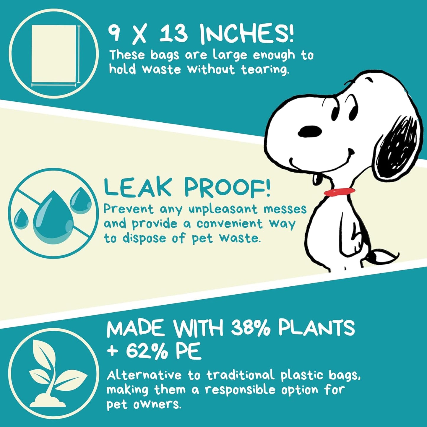 The Original Poop Bags® 38% USDA Biobased Pet Waste Bags, Peanuts Design, Leak-Resistant & Durable, Black/Green, 360 Count