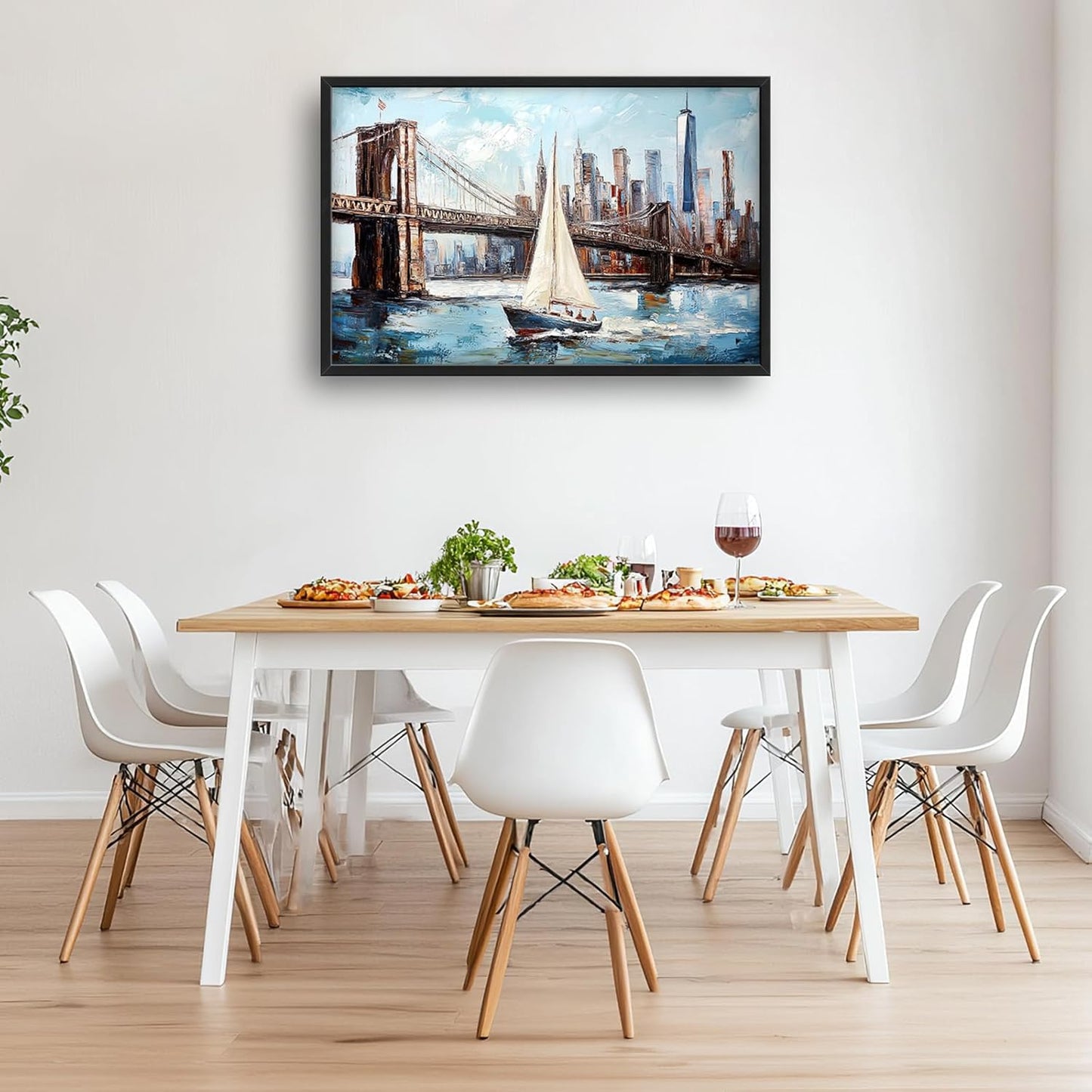 Extra Large Sailboat Framed Wall Art for Living Room,Oversized New York Brooklyn Bridge Pictures Wall Decor,Cityscape Canvas Print Painting Modern Artwork Bedroom Office Bathroom 36L" x 24W"