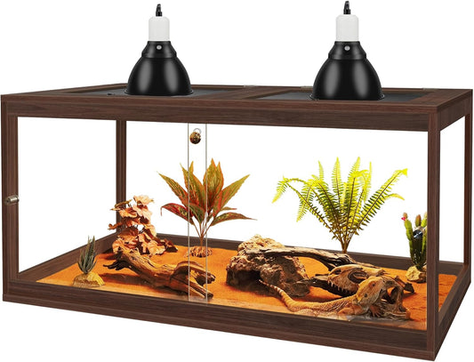 PROLEE Bearded Dragon Tank,34 Gallon Reptile Tank with Meatl Mesh Roof and Front Sliding Door, Anti-Scratch Lizard Tank,Spacious Reptile Enclosure for Snakes,Lguanas, Chameleons(Walnut)