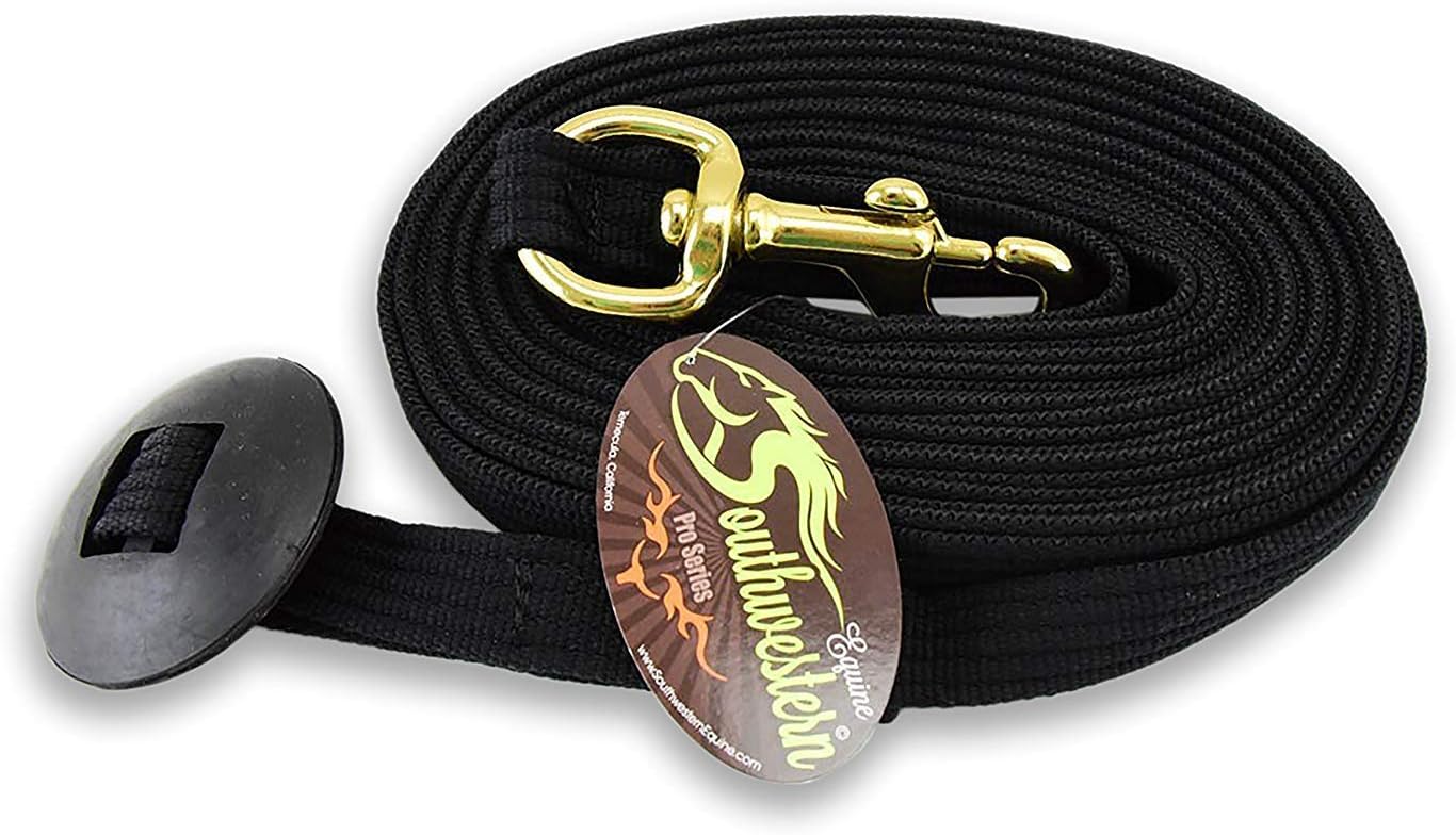 Southwestern Equine Lunge Line for Horses Cotton Horse Lunge Line with Bolt Snap & Rubber Stop (Black, 24')